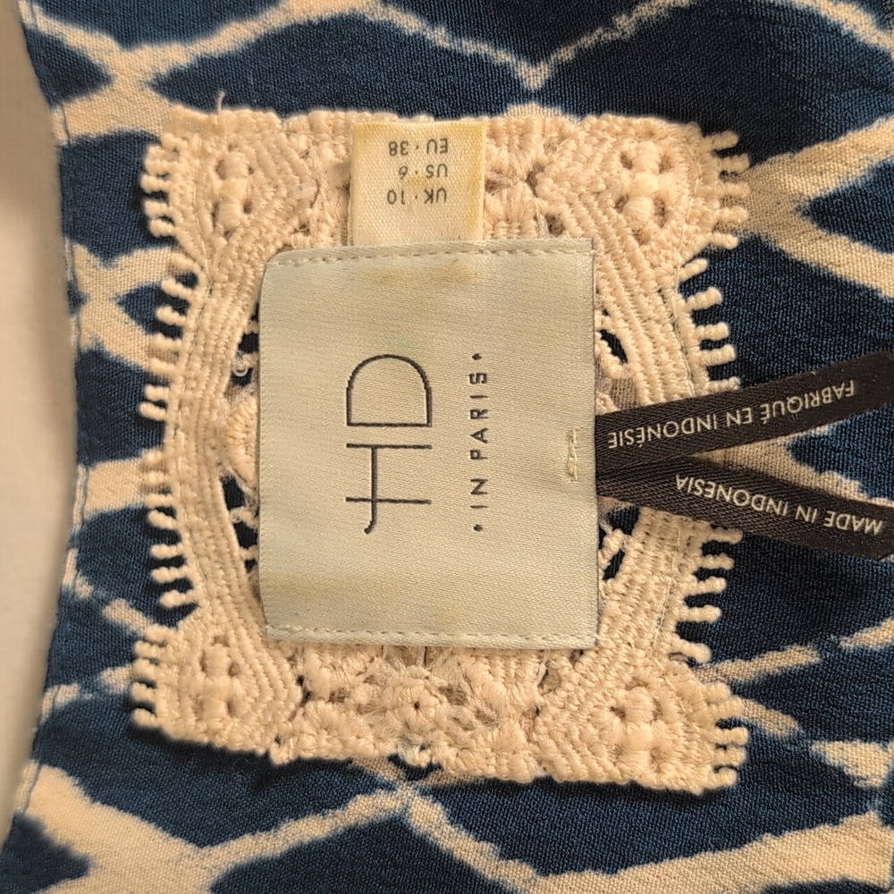 Anthropologie HD in Paris Blue & Cream Geometric Print Dress Size 6 - Picture 2 of 7